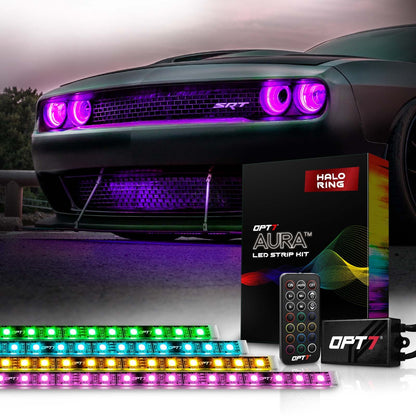 AURA Remote Control Day Time Running Light DRL Halo RGB for Dodge Challenger 08-23 - Install Friendly