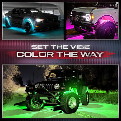 AURA PRO Wheel Well LED Lighting Kit 4 x 24-Inch Multi-Color Strips - Bluetooth Enabled APP Full Color Spectrum