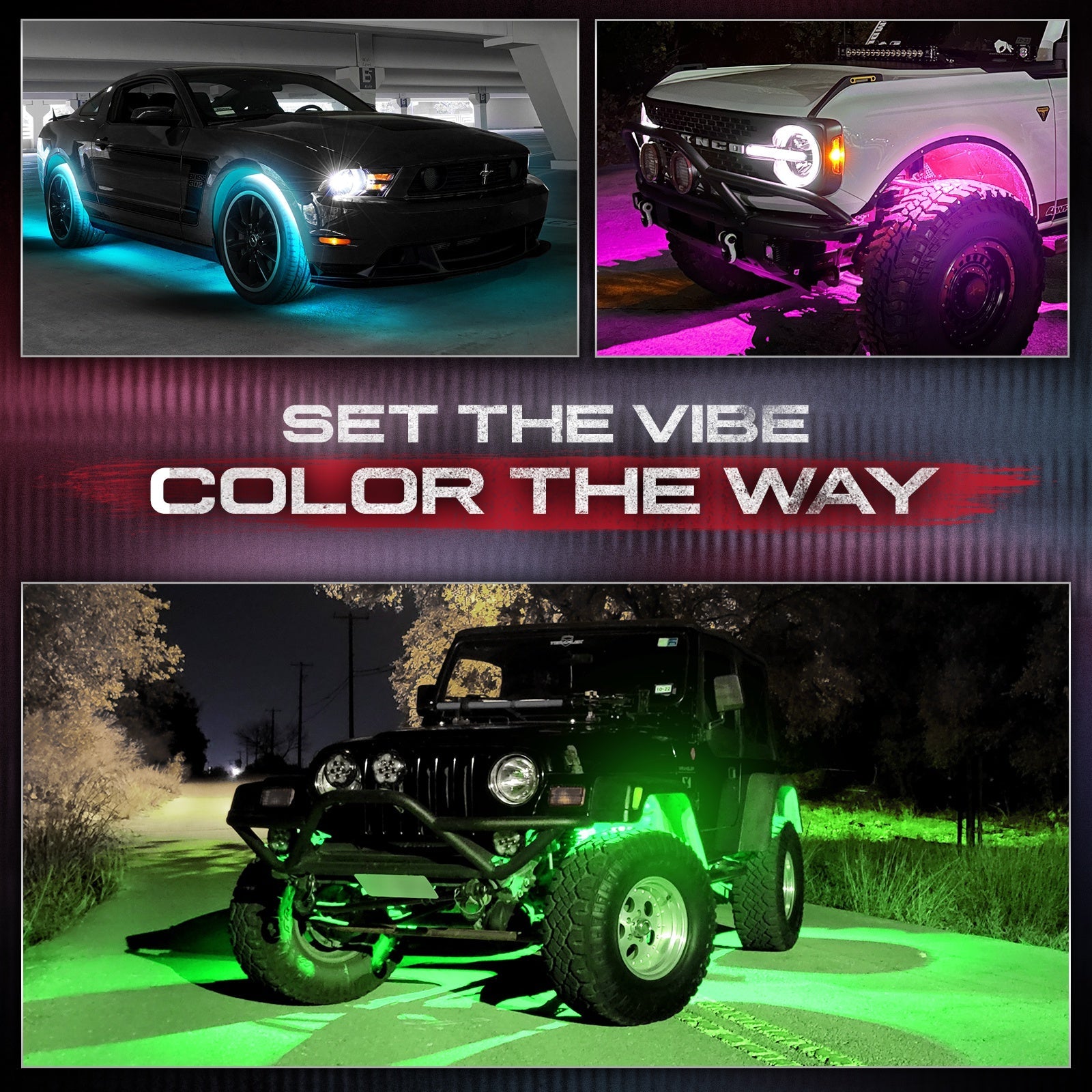 AURA PRO Exterior Pack Bundle (Grille LED Kit + Wheel Well Kit + DreamColor Underglow LED Kit) - Bluetooth APP and Remote Controlled