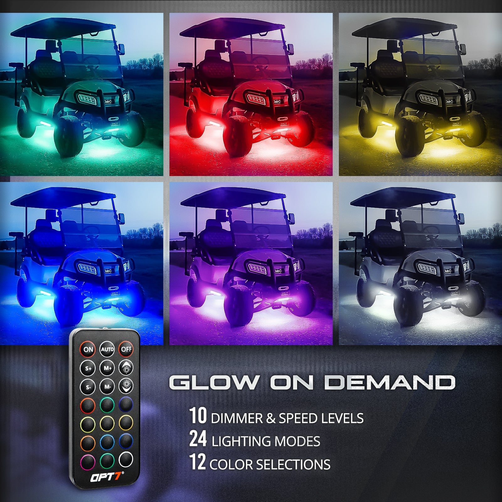 AURA PRO Golf Cart Underbody Glow LED Lighting Kit - Bluetooth Enabled APP - Full Color Spectrum