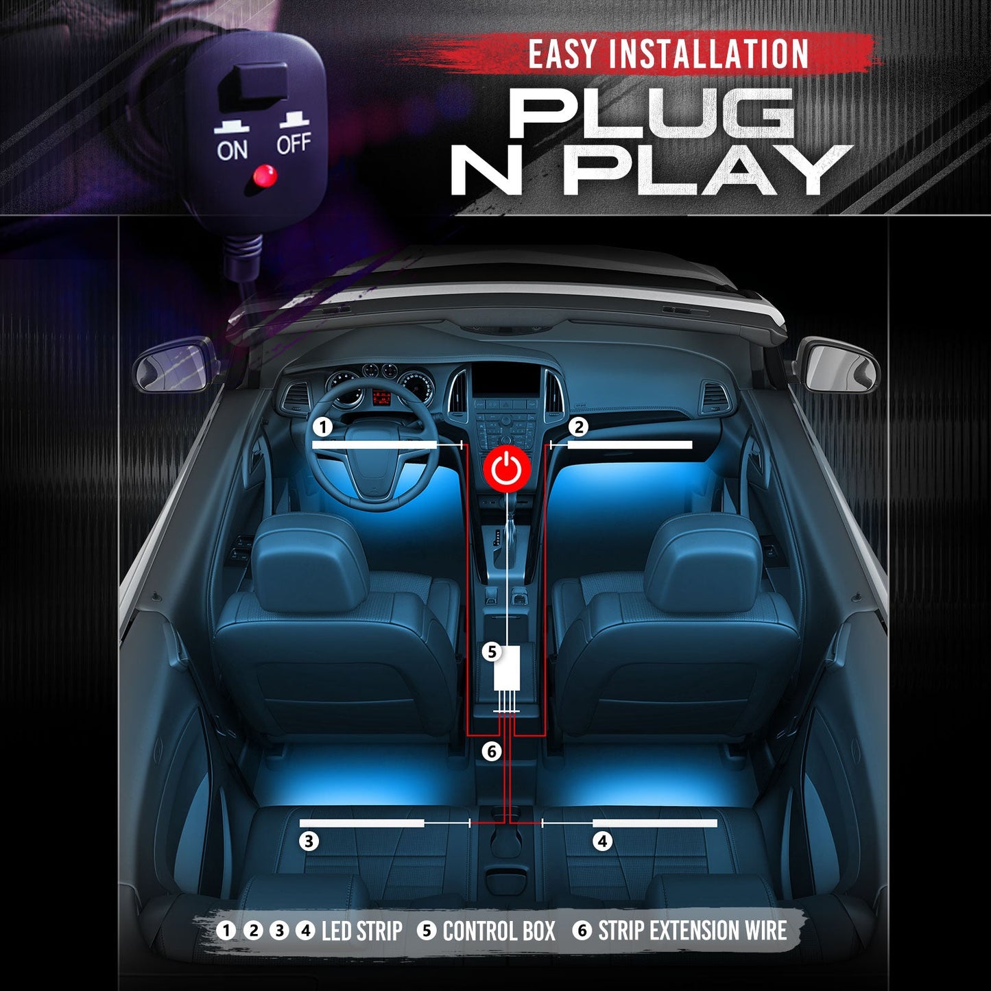 AURA LED Interior Ambient Lighting Kit - Remote Control Full Color Spectrum