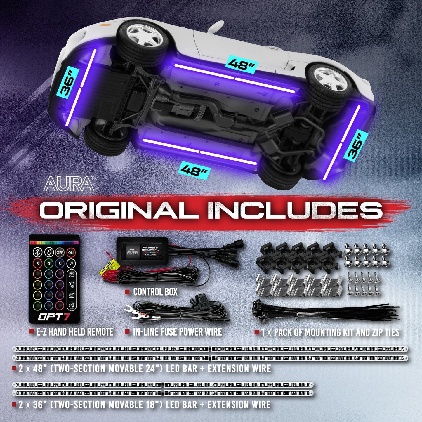 OPT7 AURA Aluminum Underglow Smart LED Lighting Kit for Cars - Exclusive Keyless Unlock Light