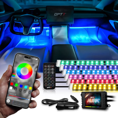 AURA PRO LED Double Row Interior Ambient Lighting Kit (4 x 12 Inch or 6 x 12-Inch) - Bluetooth Enabled APP Full Color Spectrum