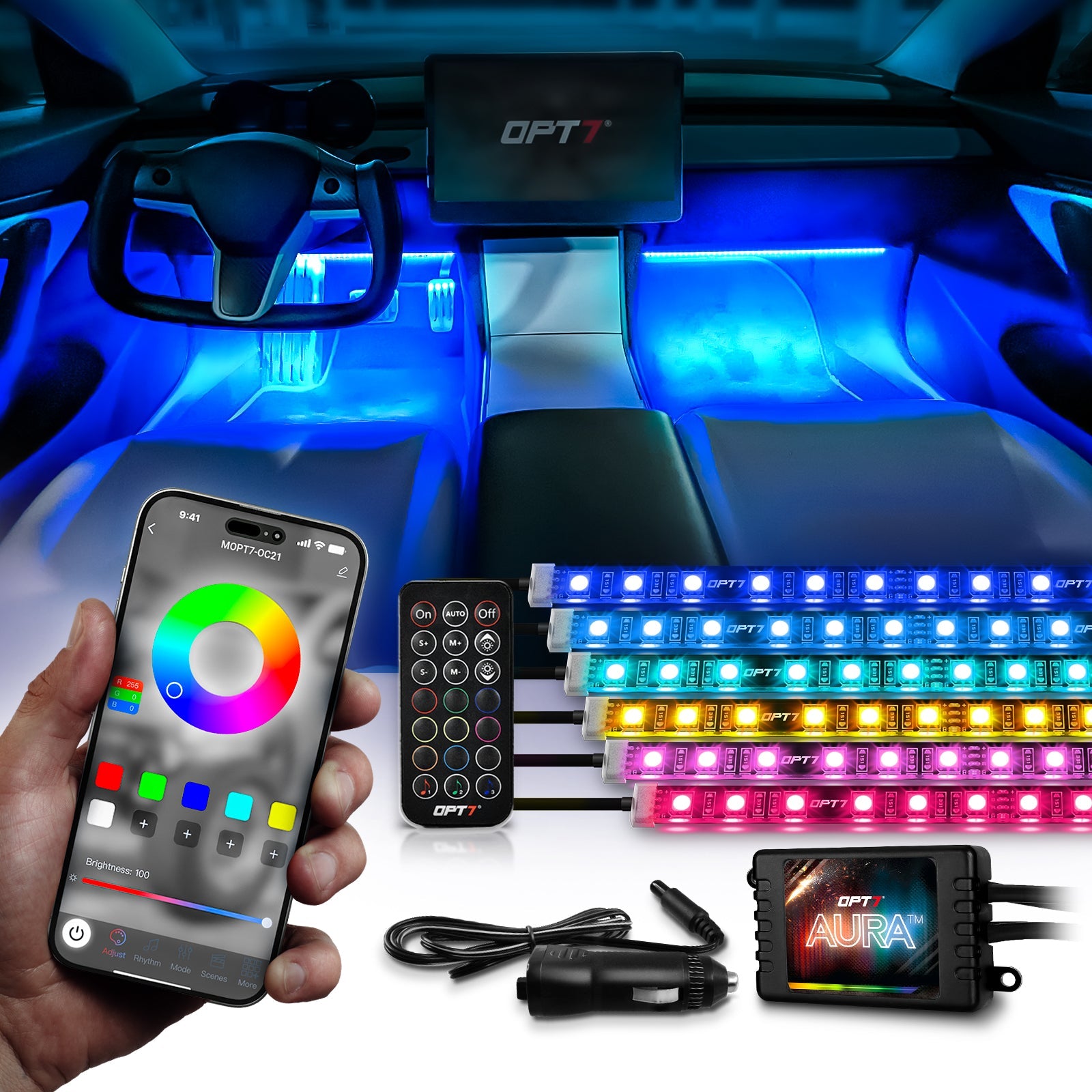 AURA PRO LED Interior Ambient Lighting Kit (4 x 12 Inch or 6 x 12-Inch) - Bluetooth Enabled APP Full Color Spectrum