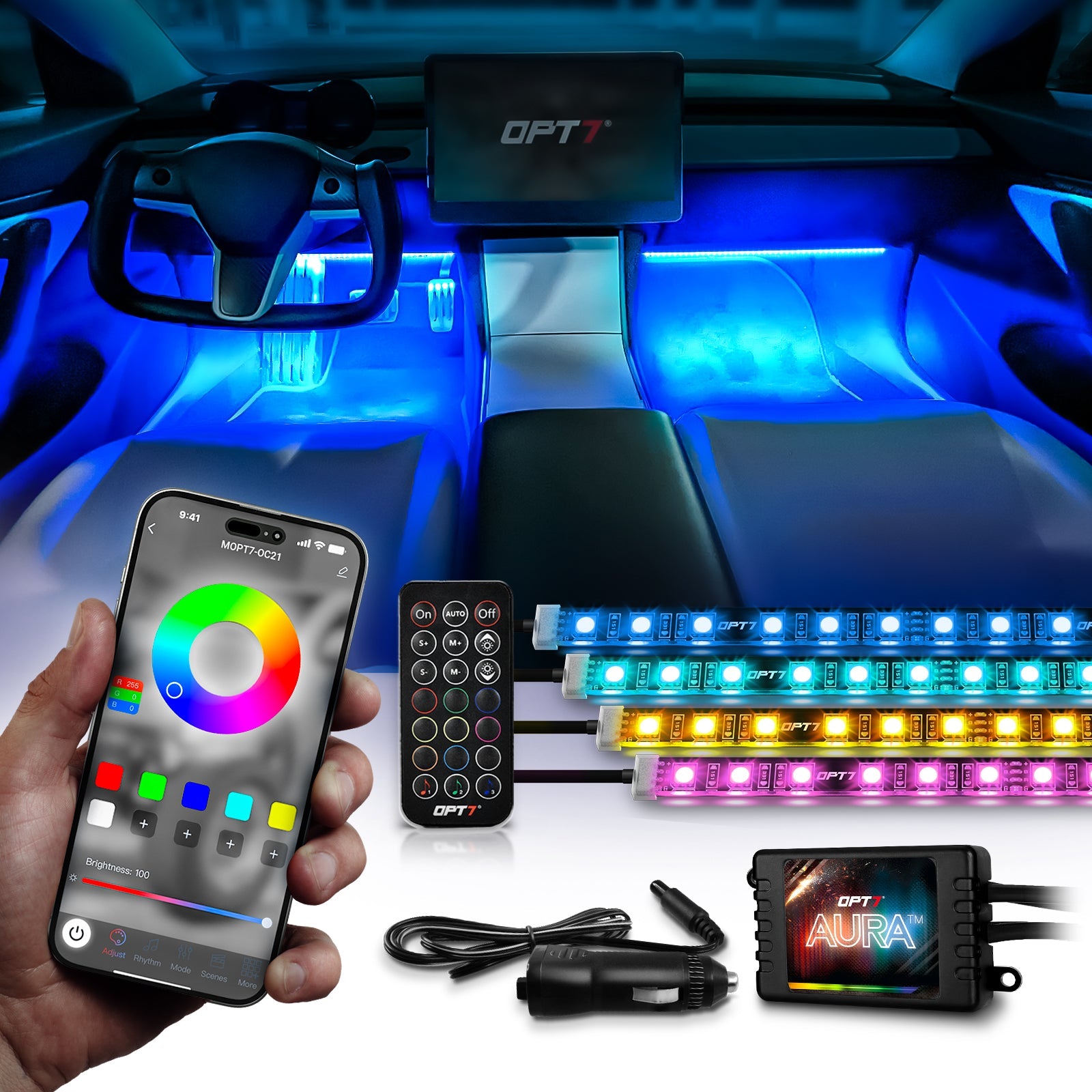 AURA PRO LED Interior Ambient Lighting Kit (4 x 12 Inch or 6 x 12-Inch) - Bluetooth Enabled APP Full Color Spectrum