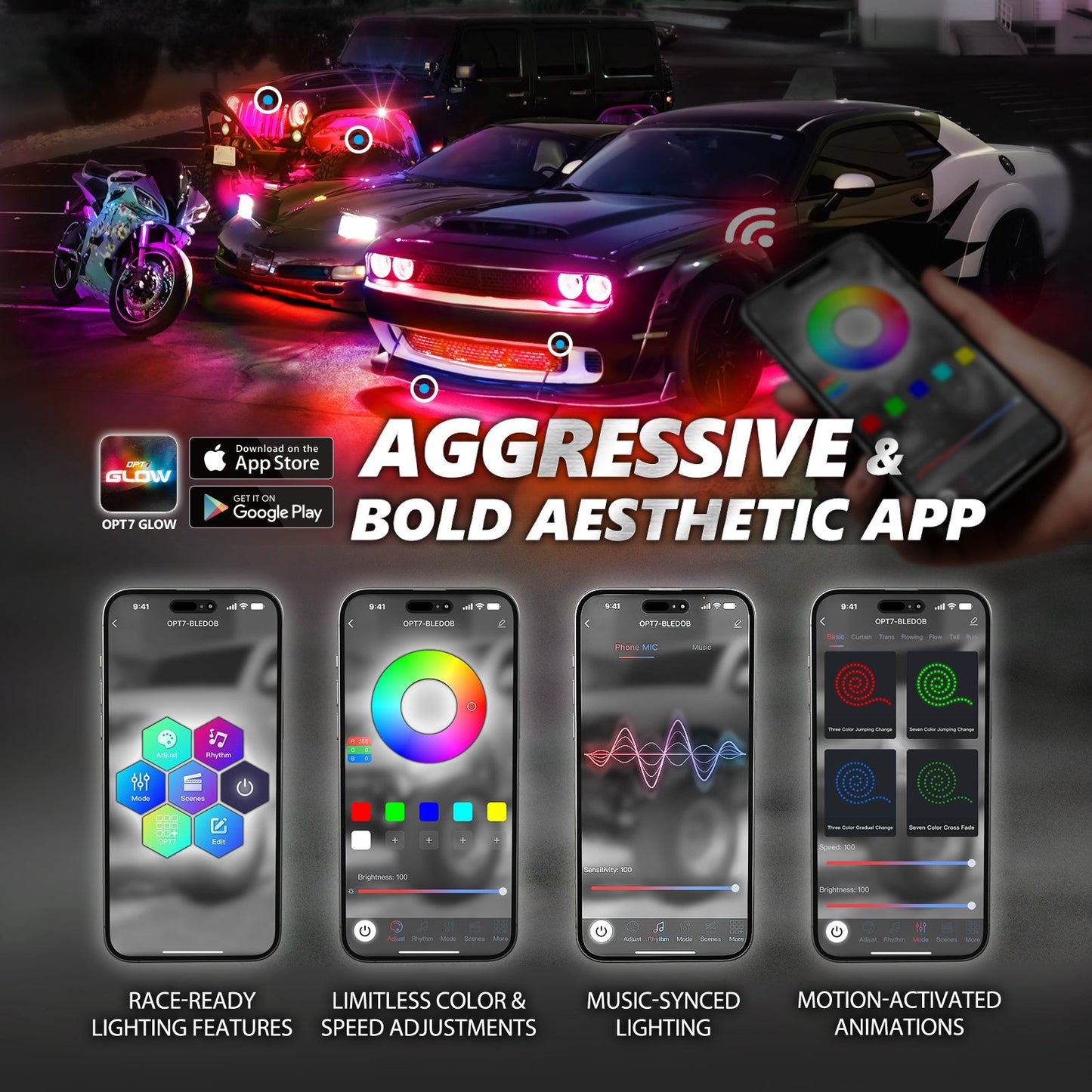 AURA 5th gen (S197) Mustang Bundle: RGB Halo O rings + Grille + Interior w- Bluetooth APP and Remote Controlled