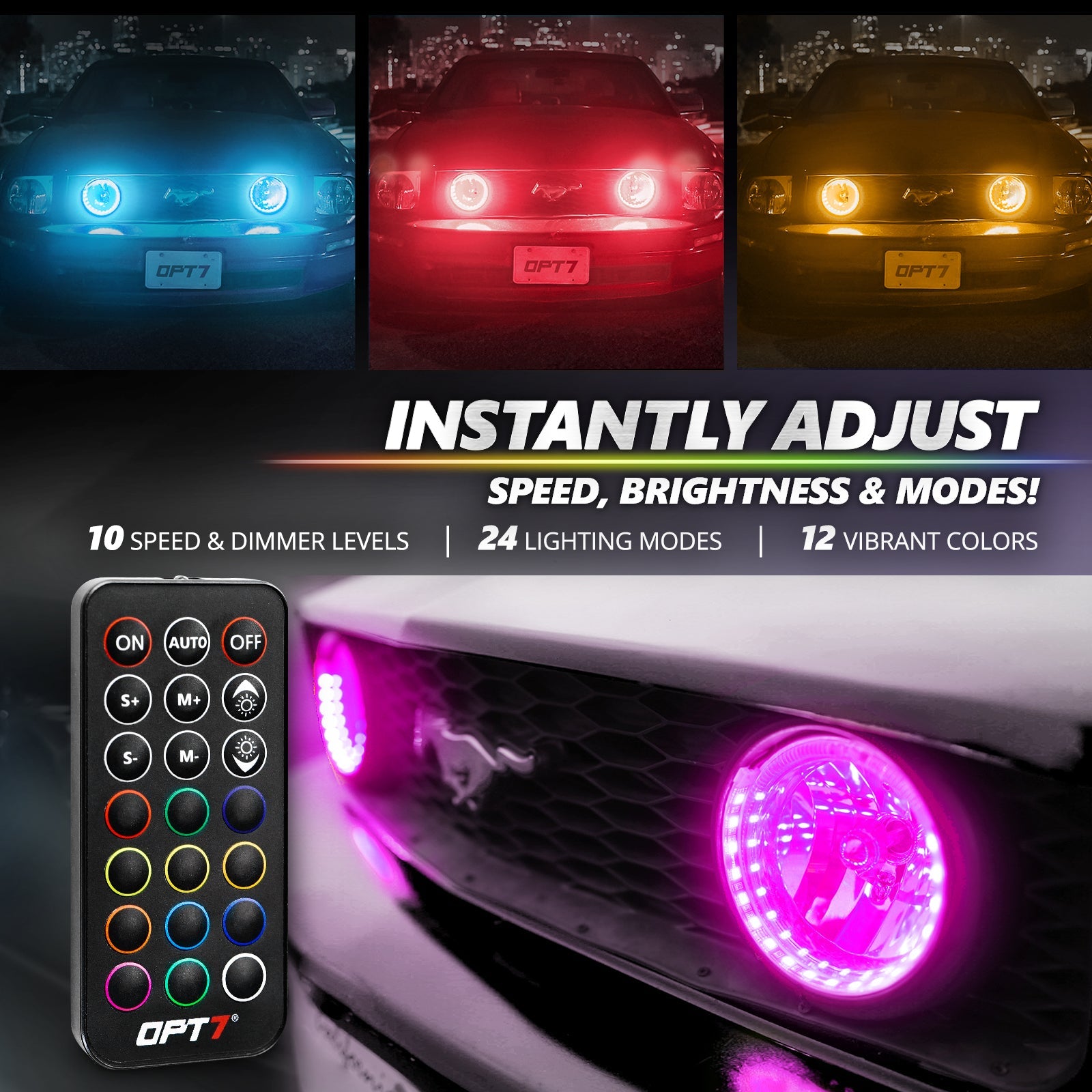 AURA 5th gen (S197) Mustang Bundle: RGB Halo O rings + Grille + Interior w- Bluetooth APP and Remote Controlled