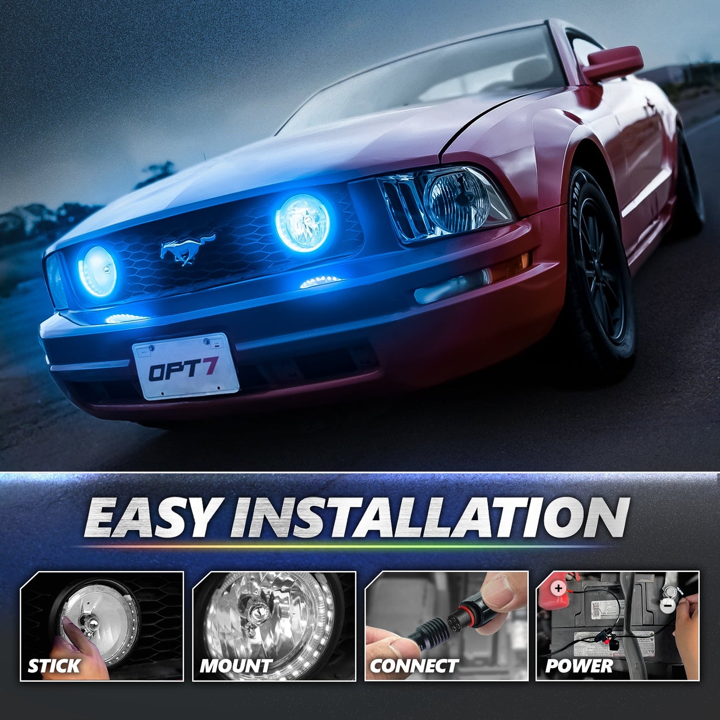 AURA PRO Bluetooth Day Time Running Light DRL Halo RGB for Ford Mustang 2005-2014 - Install Friendly