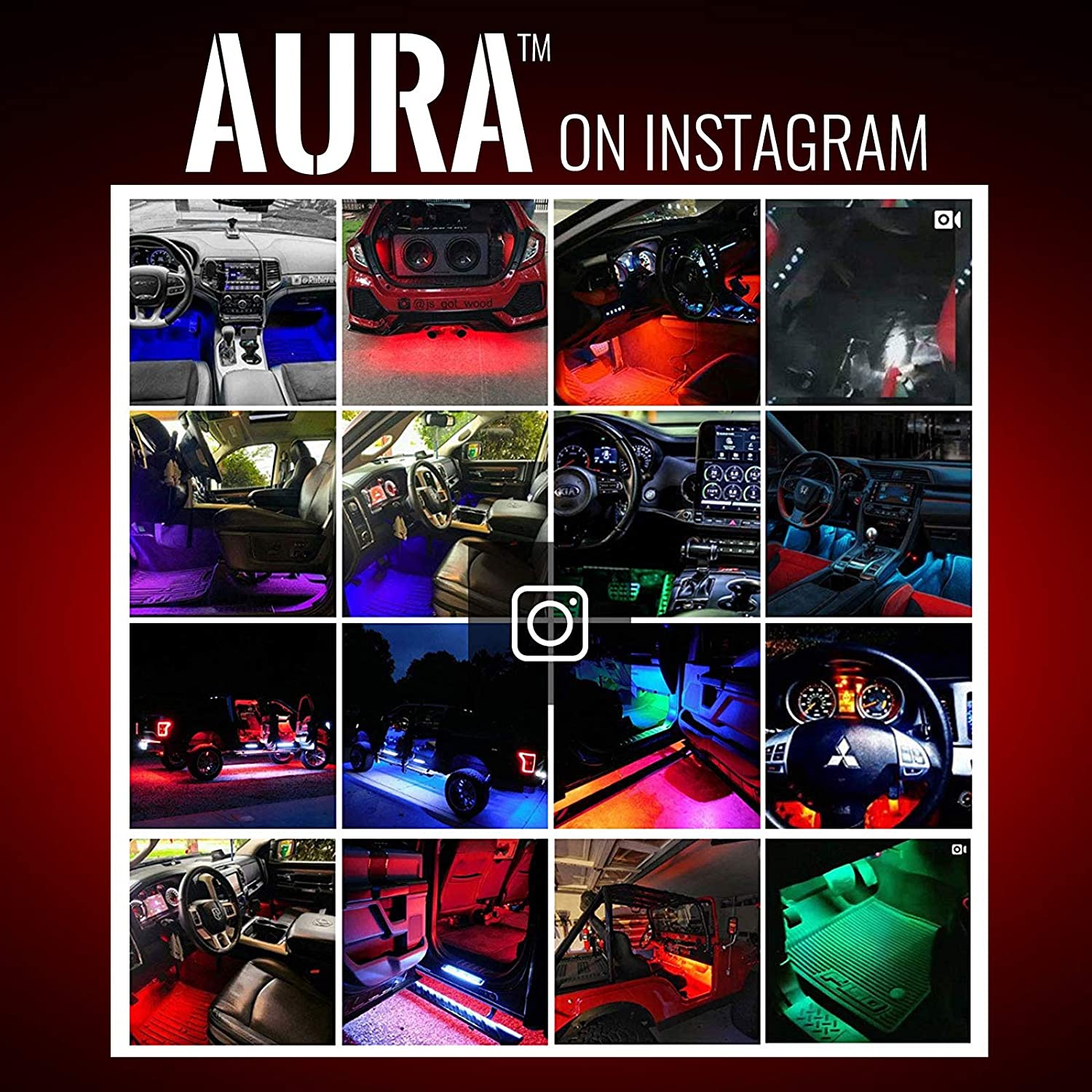 AURA PRO LED Interior Ambient Lighting Kit (4 x 12 Inch or 6 x 12-Inch) - Bluetooth Enabled APP Full Color Spectrum