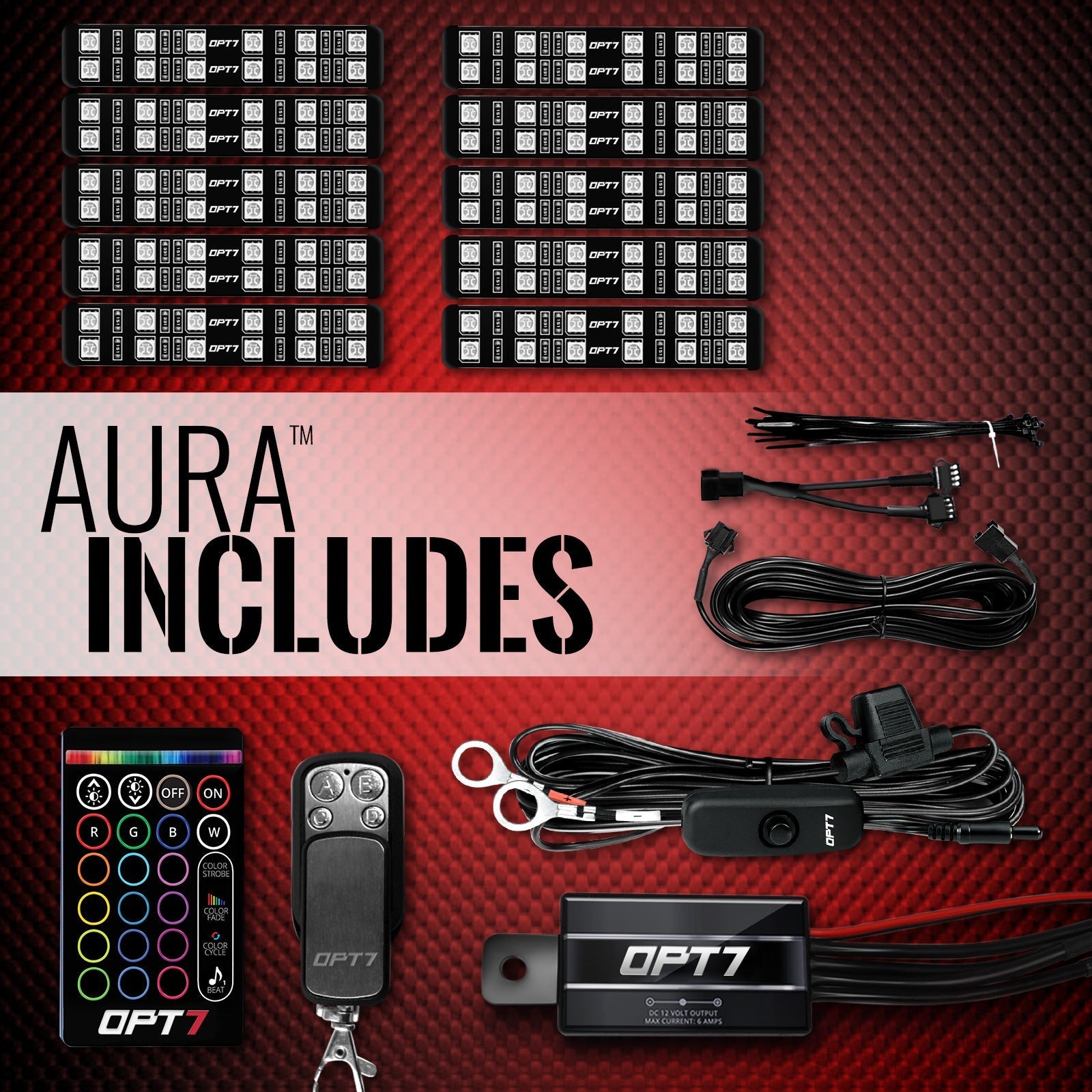 AURA Motorcycle Multi-Color LED Lighting Strip Kit for Cruisers Remote Control - Full Color Spectrum
