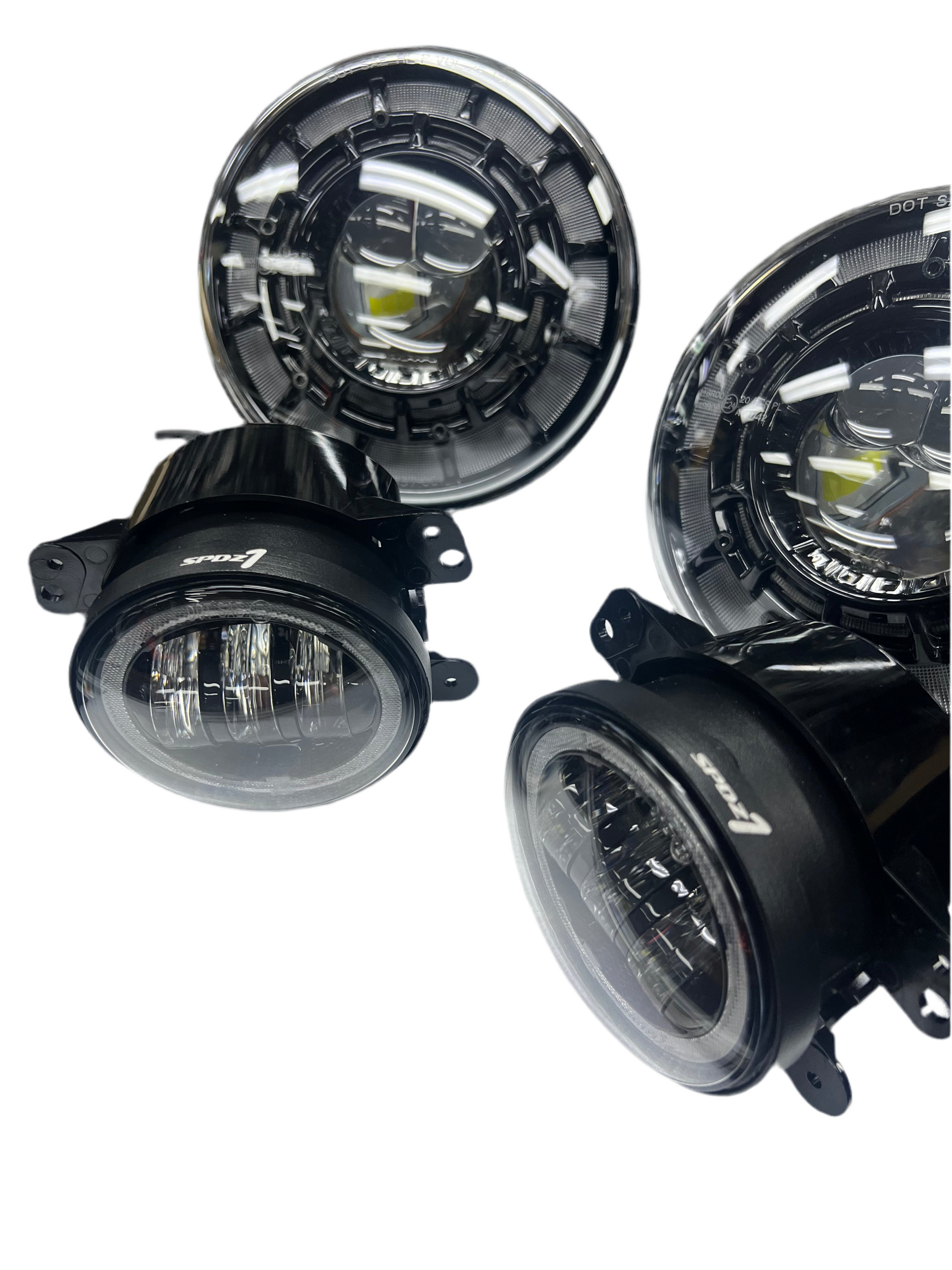 SPDZ1 Oculus 7” RGB LED Headlights with LED RGB Fog Light Kit – App Controlled Multi-Mode Halo (Pre-Order)