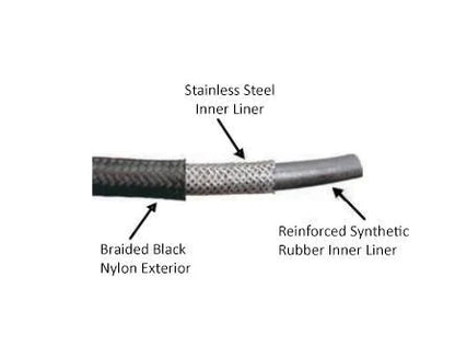 -6AN Black Nylon Braided Flex Hose with Reinforced Rubber Liner - 50 Foot Length