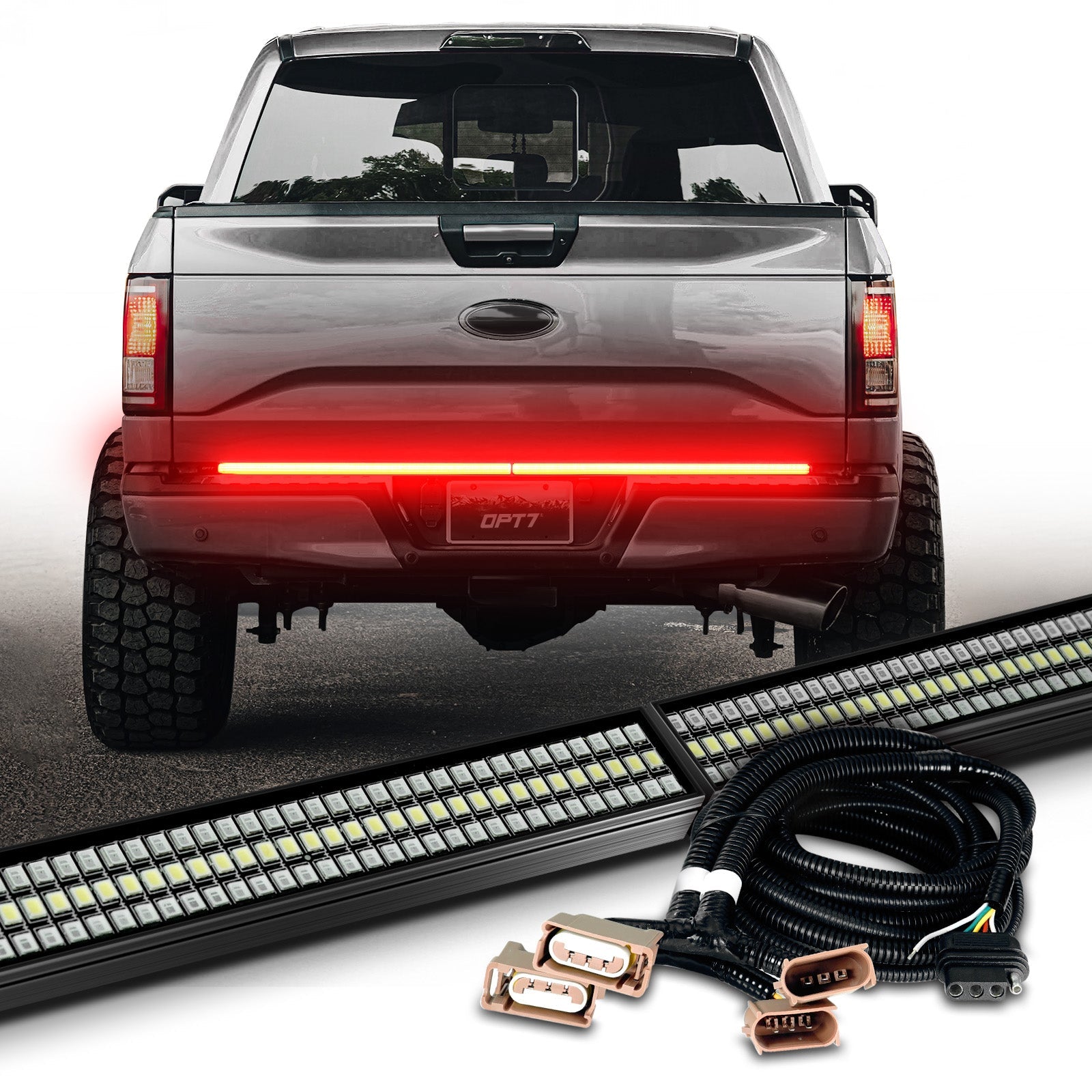 OPT7 Redline Parlux Triple Tailgate Light Bar 60" Bundle for Ford F150 15-18 Easy Connect Harness