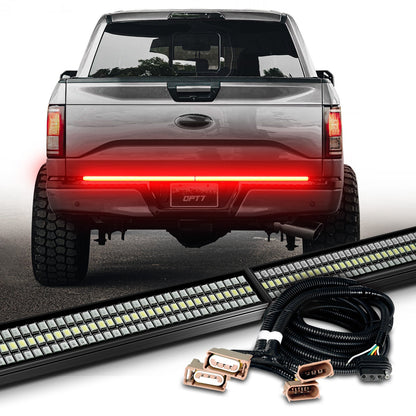 OPT7 Redline Parlux Triple Tailgate Light Bar 60" Bundle for Ford F150 15-18 Easy Connect Harness