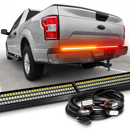 OPT7 Redline Parlux Triple Tailgate Light Bar 60" Bundle for Ford F150 15-20 with Blind Spot Easy Connect Harness