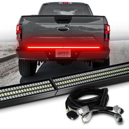 OPT7 Redline Parlux Triple Tailgate Light Bar 60" Bundle for Ford F150 18-20 Easy Connect Harness