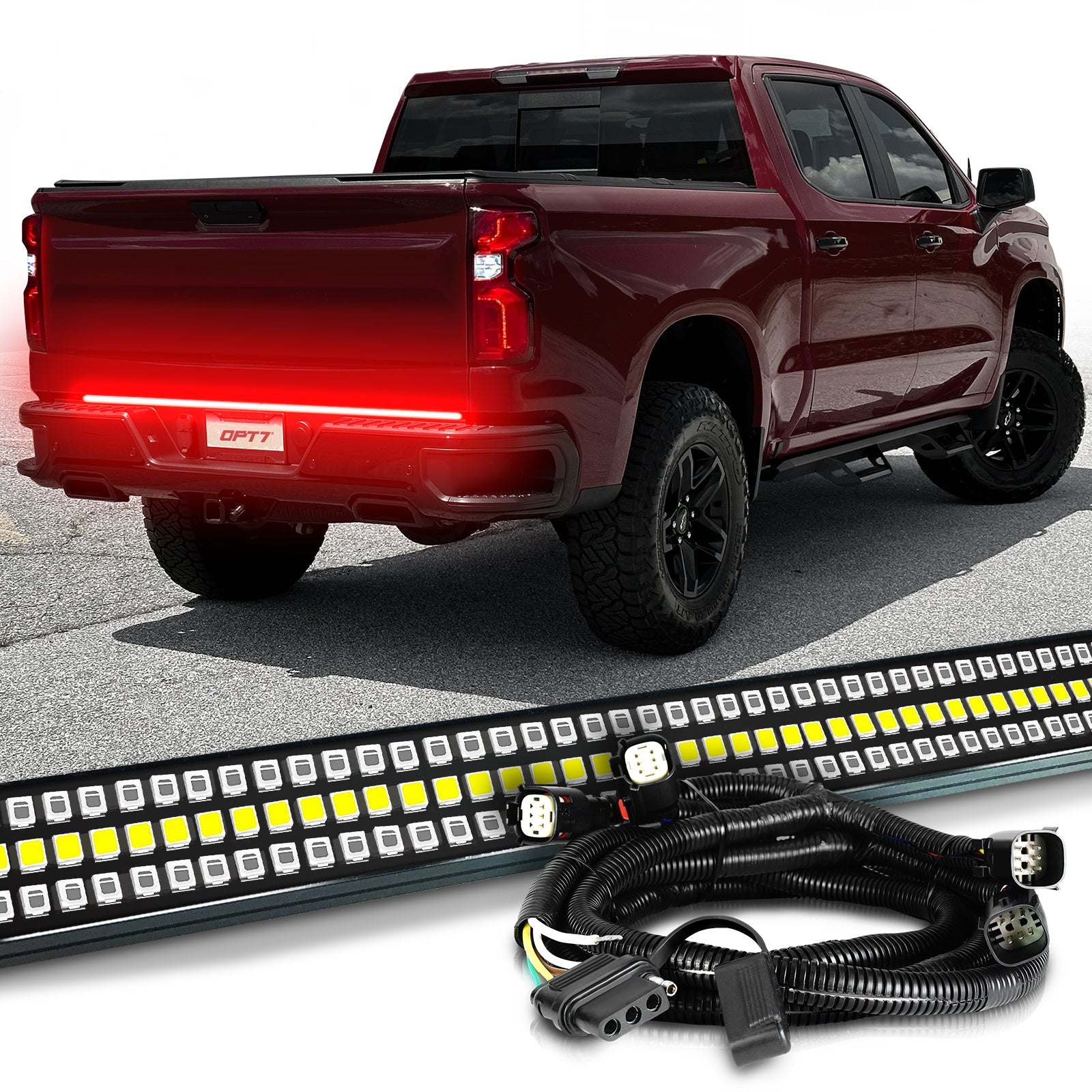 OPT7 Redline Triple Tailgate Light Bar 60" Bundle for Chevy Silverado-GMC Sierra 1500 19-21