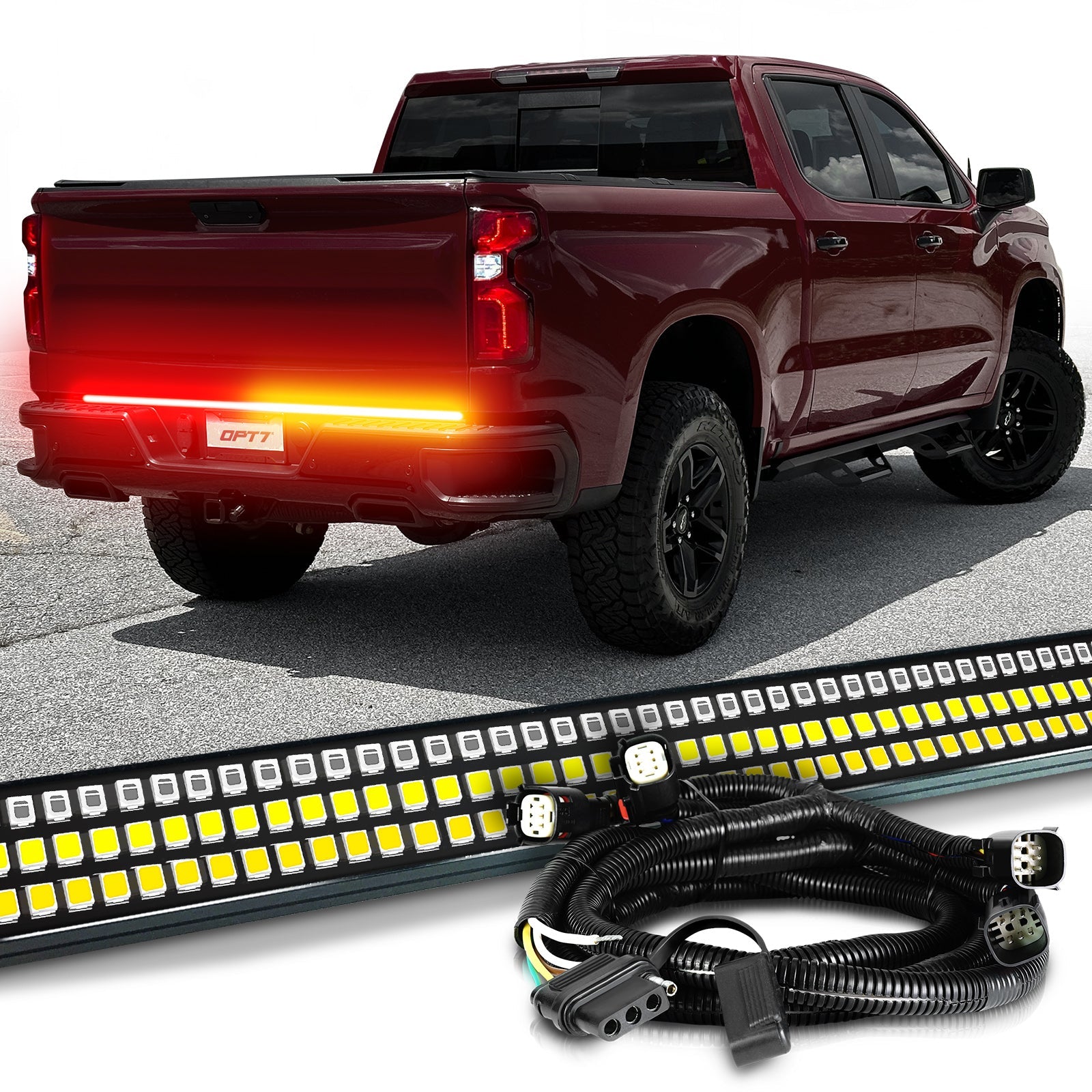 OPT7 Redline Triple Tailgate Light Bar 60" Bundle for Chevy Silverado-GMC Sierra 1500 19-21