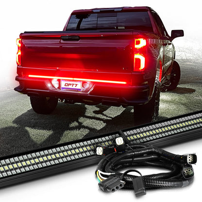 OPT7 Redline Parlux Triple Tailgate Light Bar 60" Bundle for Chevy Silverado-GMC Sierra 1500 19-21 Connect Harness