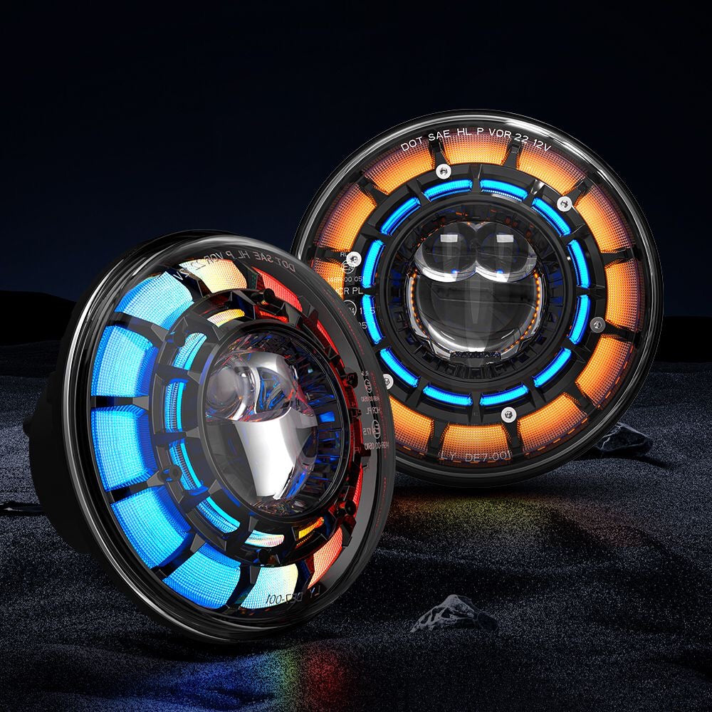 SPDZ1 Oculus 7” RGB LED Headlights with LED RGB Fog Light Kit – App Controlled Multi-Mode Halo (Pre-Order)