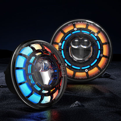 SPDZ1 Oculus 7” RGB LED Headlights with LED RGB Fog Light Kit – App Controlled Multi-Mode Halo (Pre-Order)