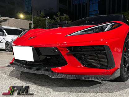 5VM Style Carbon Fiber Front Bumper Add-on Lip Fits For 2020-2025 Chevrolet Corvette C8 Stingray & Z51 Only
