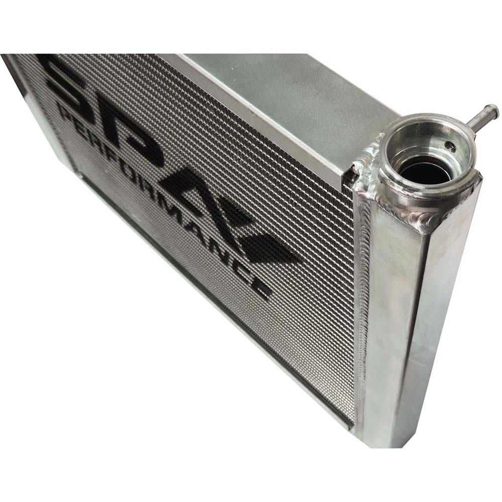 Lightweight Late Model Radiator - Double Pass - 26.8" x 19.6" + Power Steering Tank Firewall Mount (Right Inlet) - Blue Cap