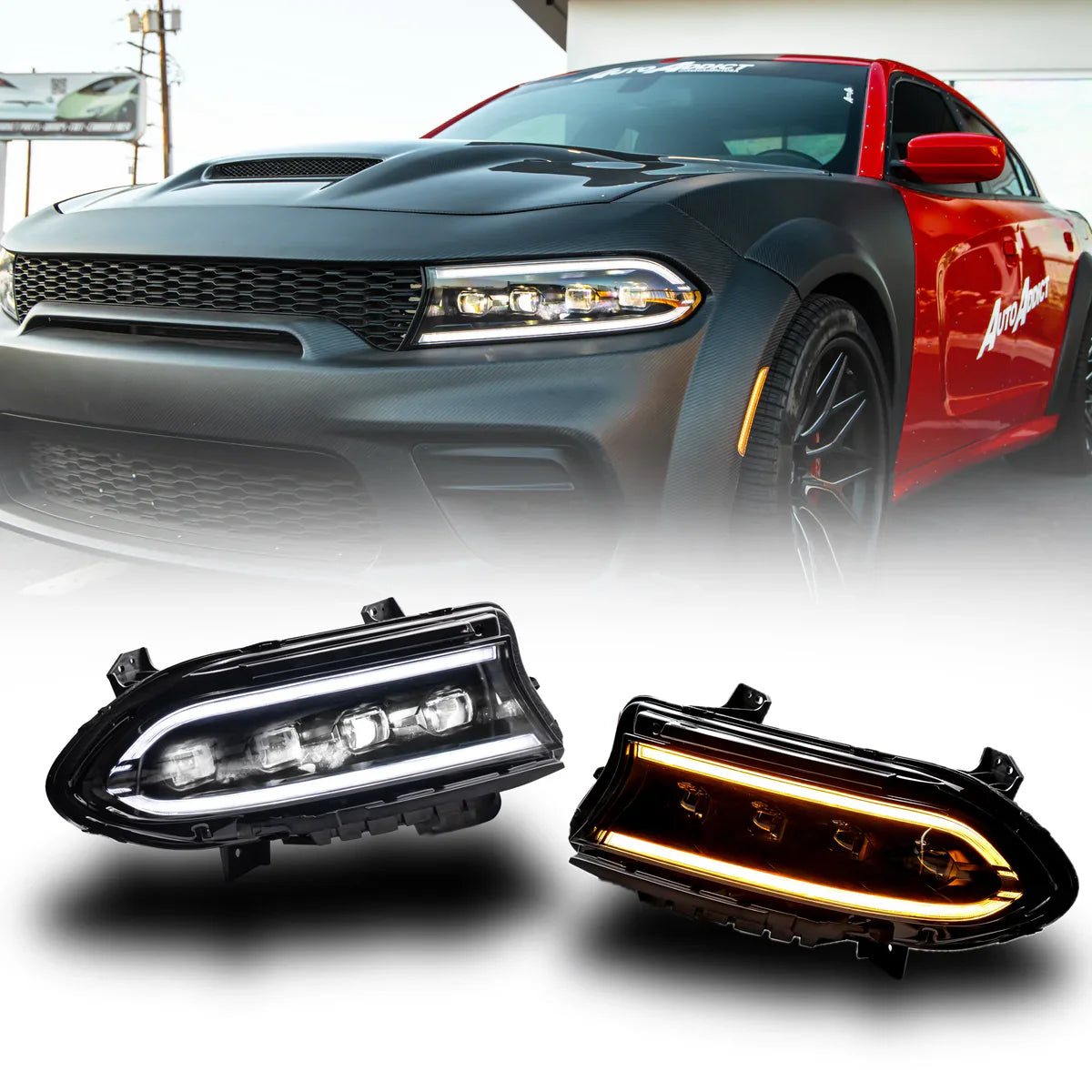 SPDZ1 2015–2024 Dodge Charger Hellfire LED Headlights w/ Switchback DRL & Amber Sequential Turn Signals