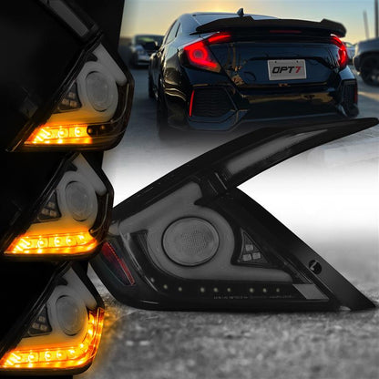 OPT7 Honda Civic Sedan Smoked LED Tail Lights Sequential Turn Signals & OLED Technology (Fits all 2016-2019 10th Gen Civic Sedans)