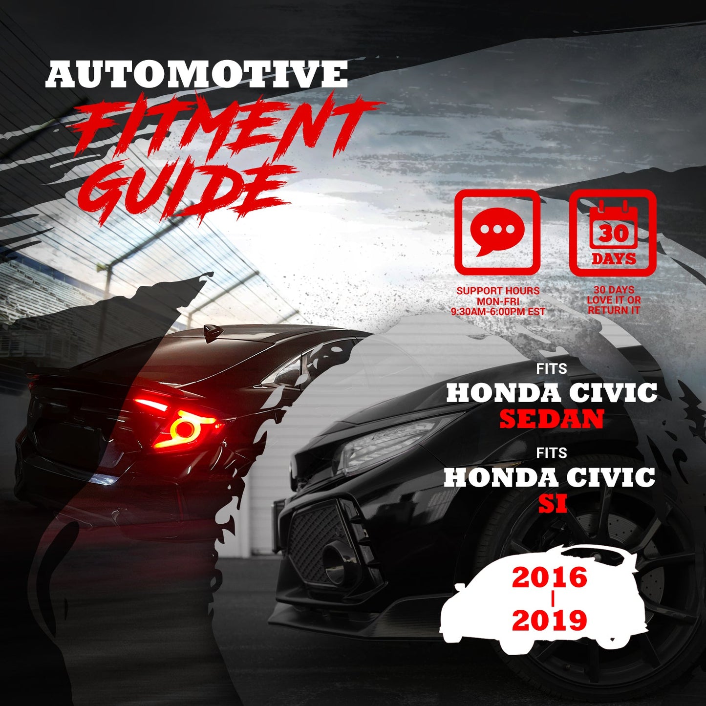 OPT7 Honda Civic Sedan Smoked LED Tail Lights Sequential Turn Signals & OLED Technology (Fits all 2016-2019 10th Gen Civic Sedans)