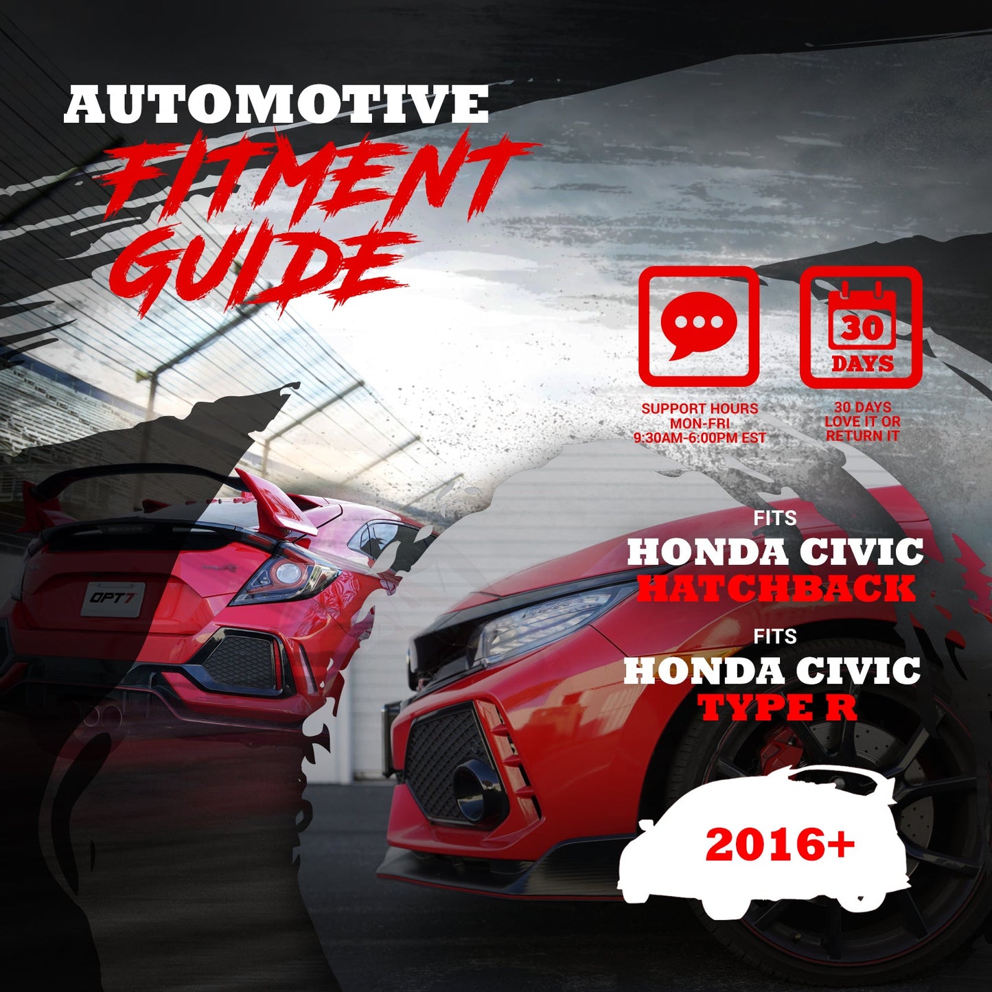 OPT7 Honda Civic Hatchback Clear LED Tail Lights Sequential Turn Signals & OLED Technology (Fits all 2016-2021 10th Gen Civic Hatchbacks)