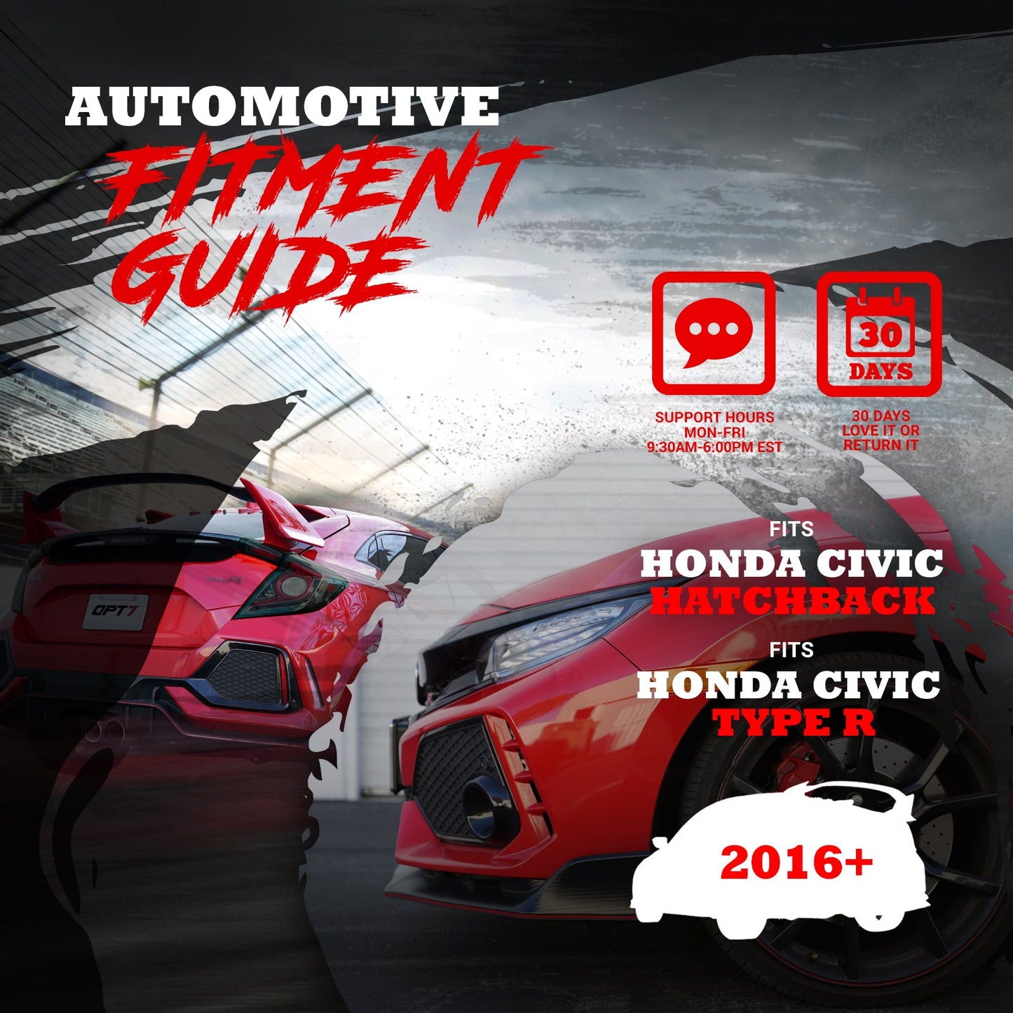 OPT7 Honda Civic Hatchback Smoked LED Tail Lights w-Sequential Turn Signals & OLED Technology (Fits all 2016-2021 10th Gen Civic Hatchbacks)