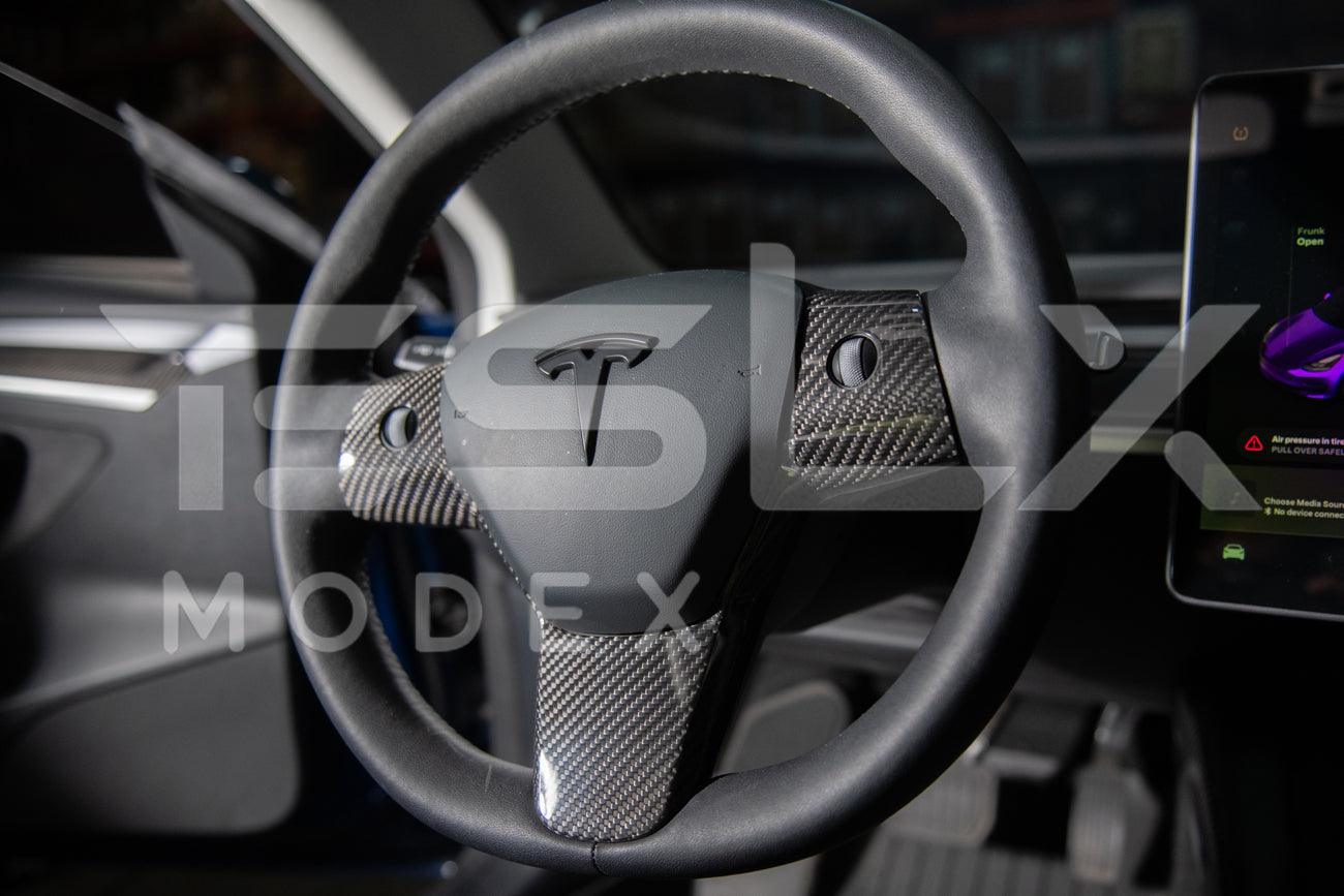 2020-Up Tesla Model 3 & Y Carbon Fiber Interior Steering Wheel Cover