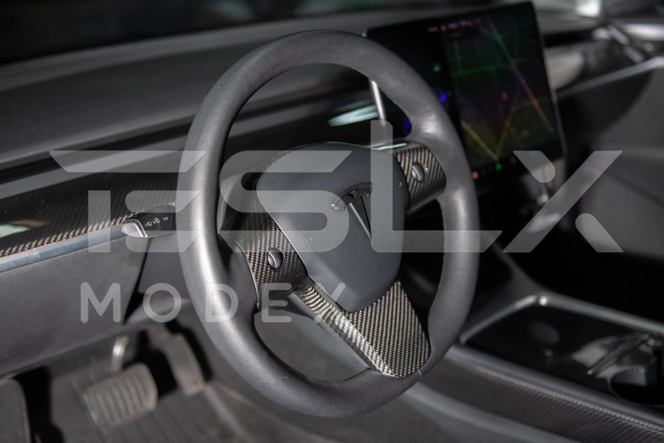2020-Up Tesla Model 3 & Y Carbon Fiber Interior Steering Wheel Cover