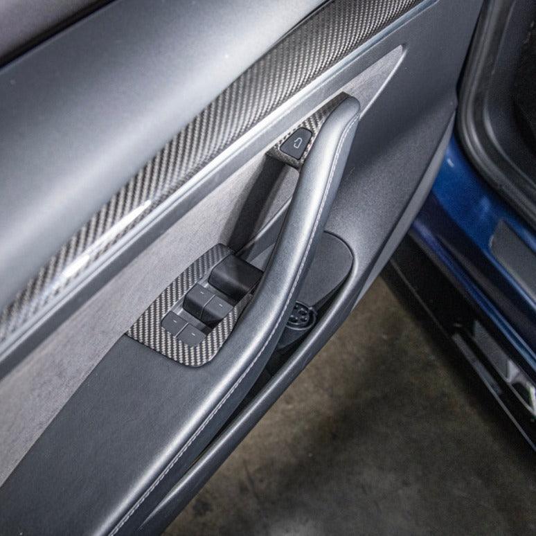 2020-Up Tesla Model 3 & Y Carbon Fiber Interior Door Glass Lifting Panel Cover