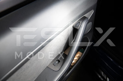 2020-Up Tesla Model 3 & Y Carbon Fiber Interior Door Glass Lifting Panel Cover