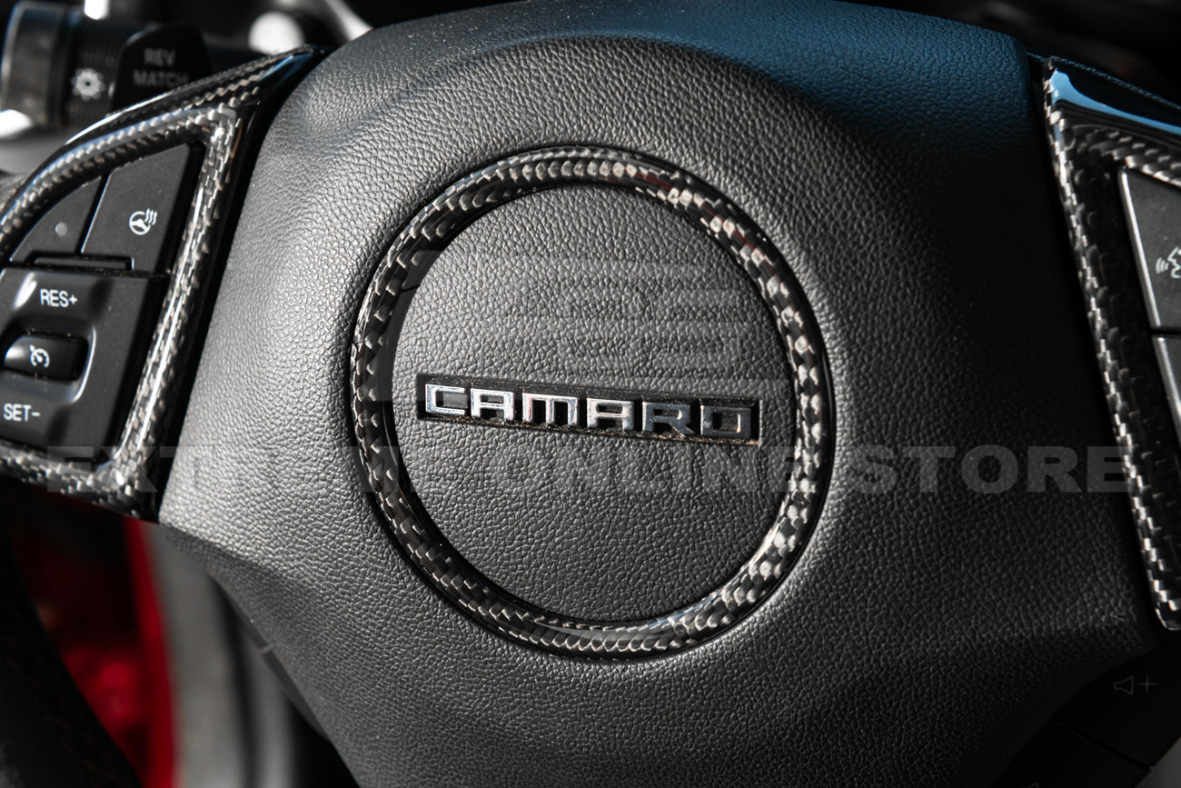 4-Piece Carbon Fiber Grain Interior Trim Kit For Chevrolet Camaro 2017+ – Gear Panel & Steering Wheel Bezel Covers (JeCar)