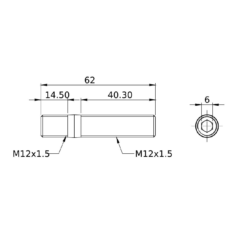 FORGED WHEEL STUD AND NUT COMPETITION TYPE 62mm M12x1.5 - Pack of 4
