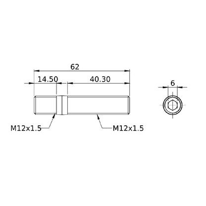 FORGED WHEEL STUD AND NUT COMPETITION TYPE 62mm M12x1.5 - Pack of 4