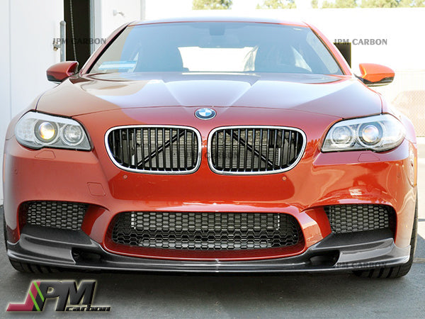 3D Style Carbon Fiber Front Bumper Add‑on Lip with Clear UV Coating Fits 2011‑2016 BMW F10 M5 Only