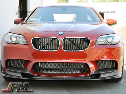 3D Style Carbon Fiber Front Bumper Add‑on Lip with Clear UV Coating Fits 2011‑2016 BMW F10 M5 Only