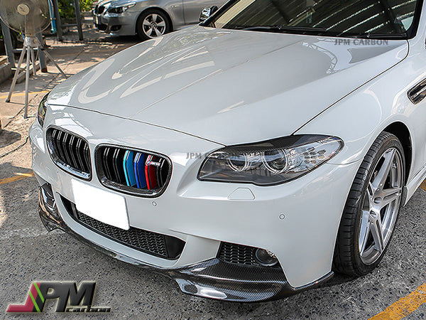 V Style Carbon Fiber Front Bumper Add-on Lip Fits For 2011-2016 BMW F10 5-Series M-Sport Package Only
