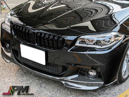 V Style Carbon Fiber Front Bumper Add-on Lip Fits For 2011-2016 BMW F10 5-Series M-Sport Package Only