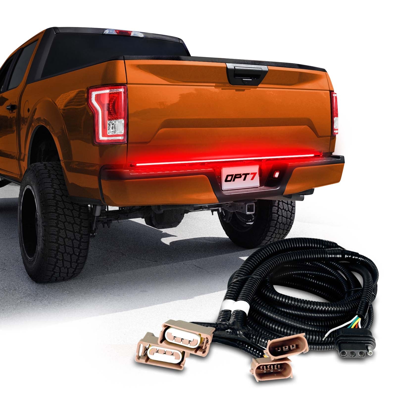 OPT7 Redline Parlux Triple Tailgate Light Bar 60" Bundle for Ford F150 15-18 Easy Connect Harness