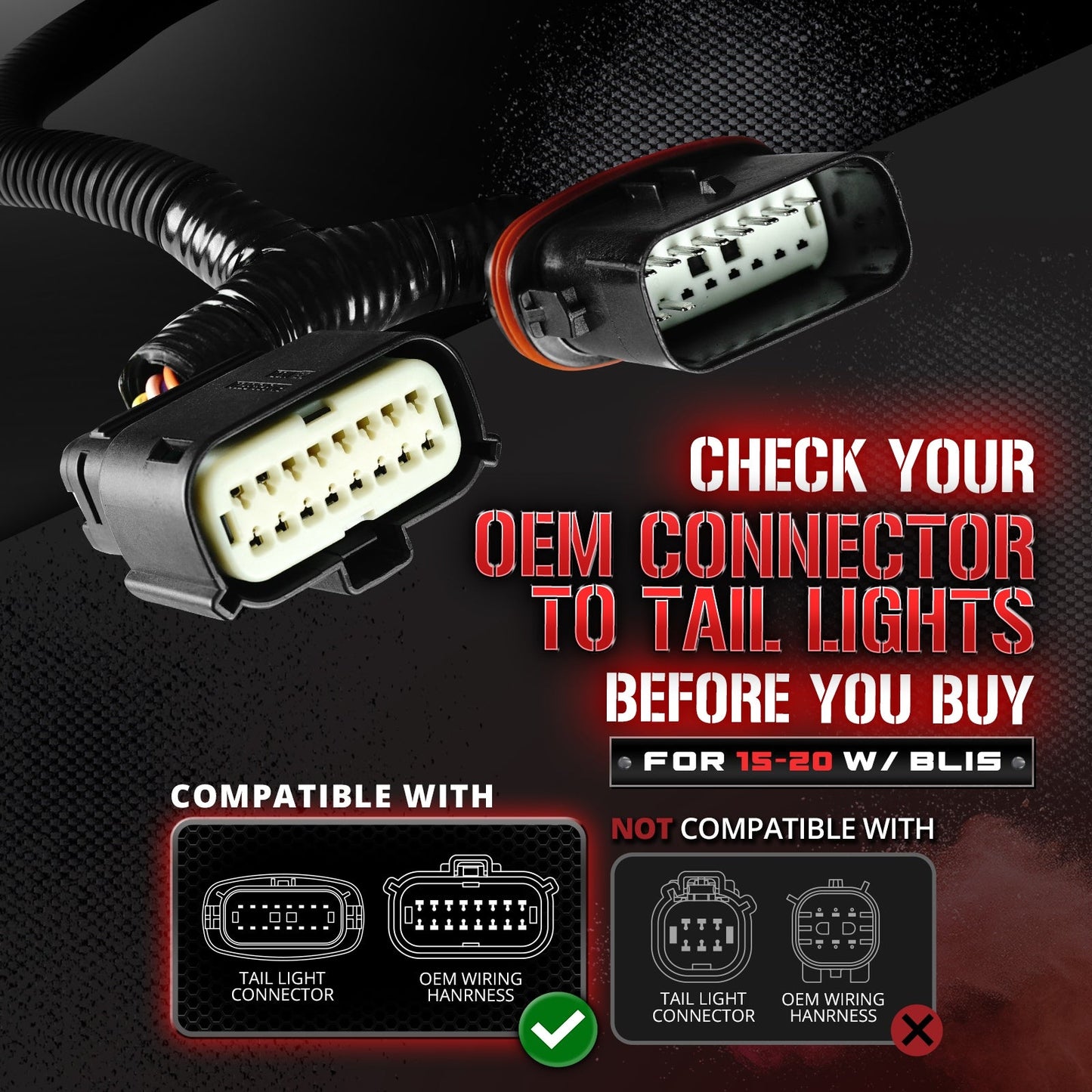 OPT7 Redline Parlux Triple Tailgate Light Bar 60" Bundle for Ford F150 15-20 with Blind Spot Easy Connect Harness