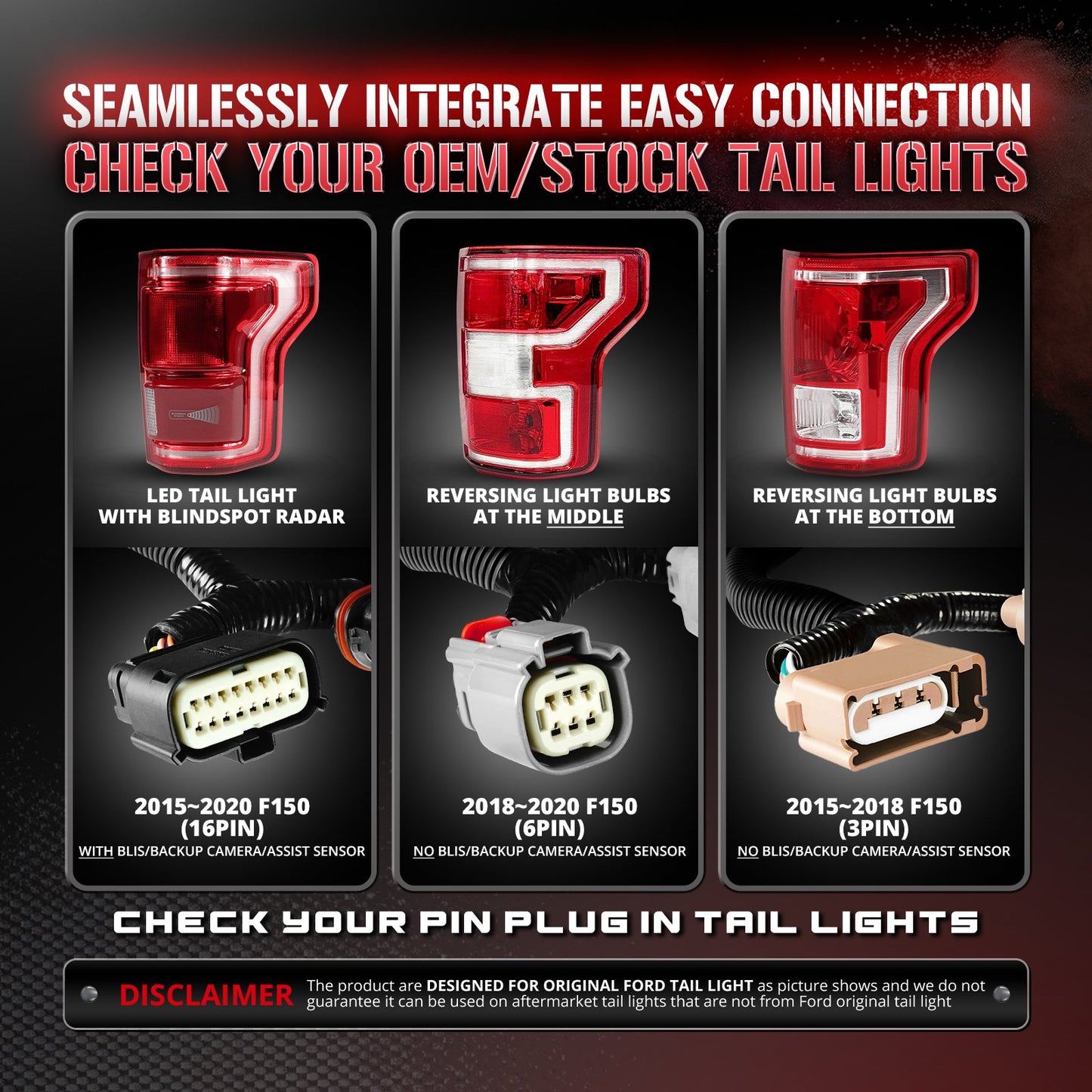 Ford F150 Tailgate LED Light Bar Bundle: Redline Parlux LED Tailgate Light Bar with F150 Quick Connect Harness Kit