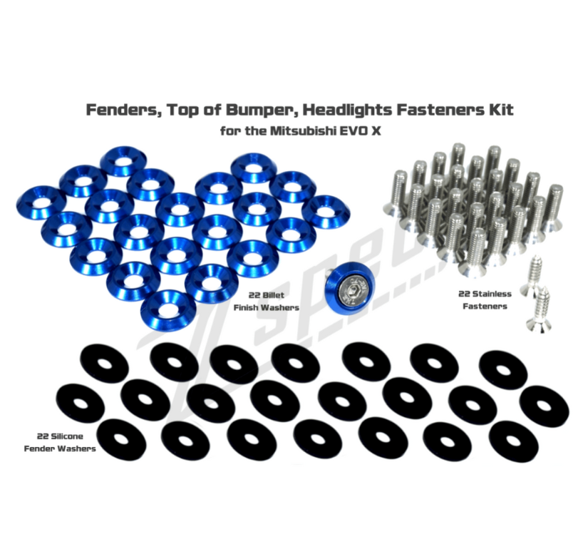 ZSPEC Fenders/Top-of-Bumper/Headlights Fasteners for '07-13 Mitsubishi Lancer EVO X 10, Stainless & Billet