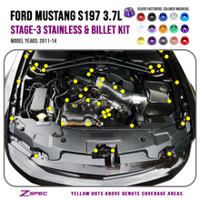 ZSPEC "Stage 3" Dress Up Bolts® Fastener Kit for '11-14 Ford Mustang V6 S197, Stainless & Billet