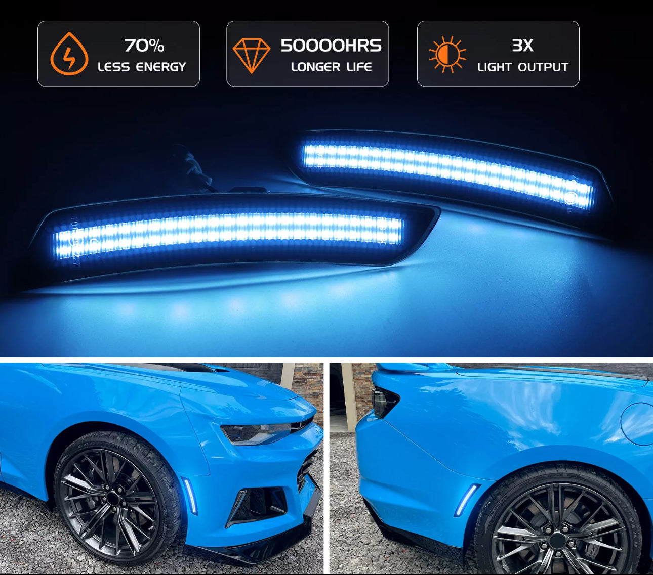 CAMARO 16-24 FRONT/REAR SMOKED LED SIDE MARKERS