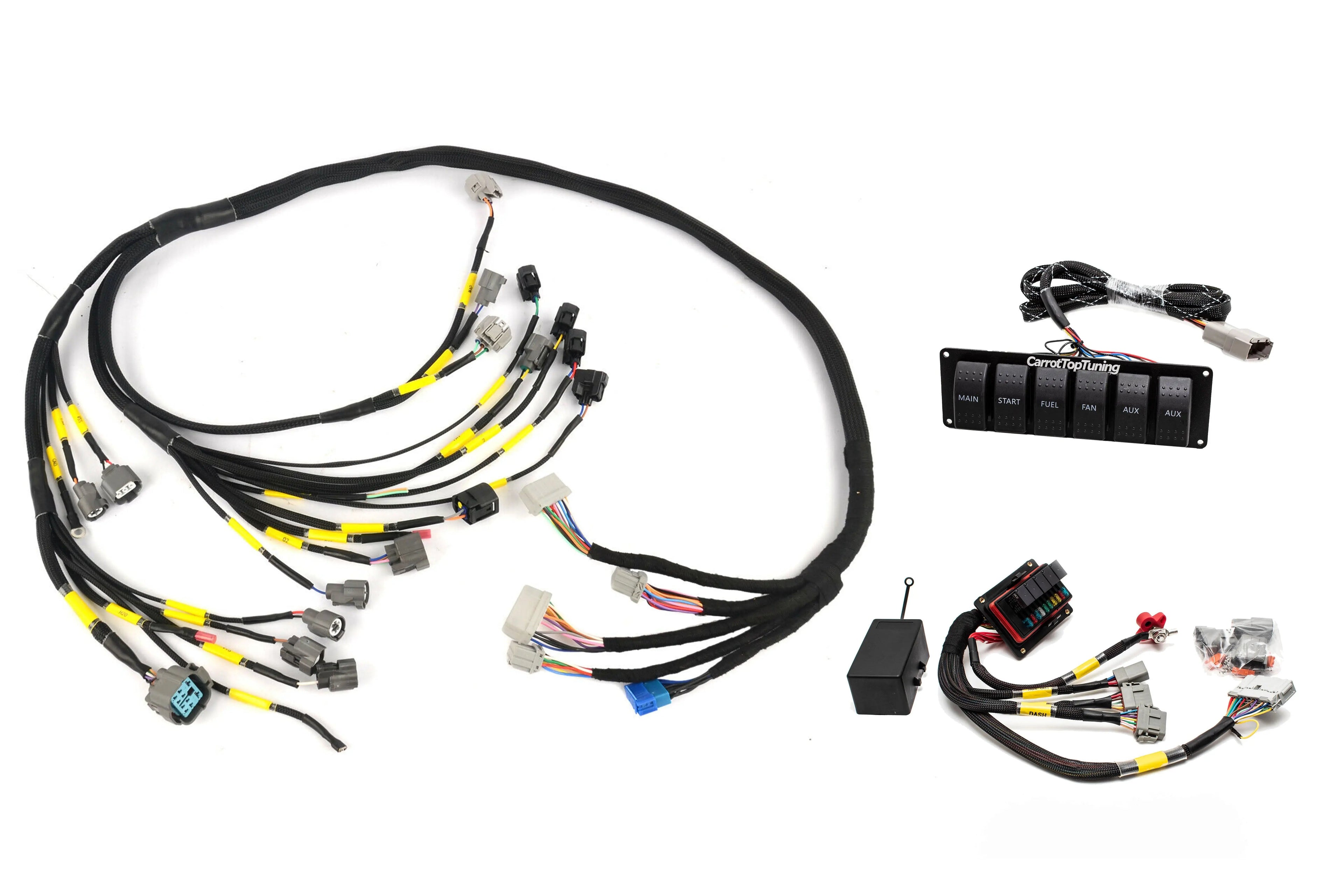 D & B-Series OBD2 Tucked Engine Harness Kit w/ Fuse Box, Switch Panel